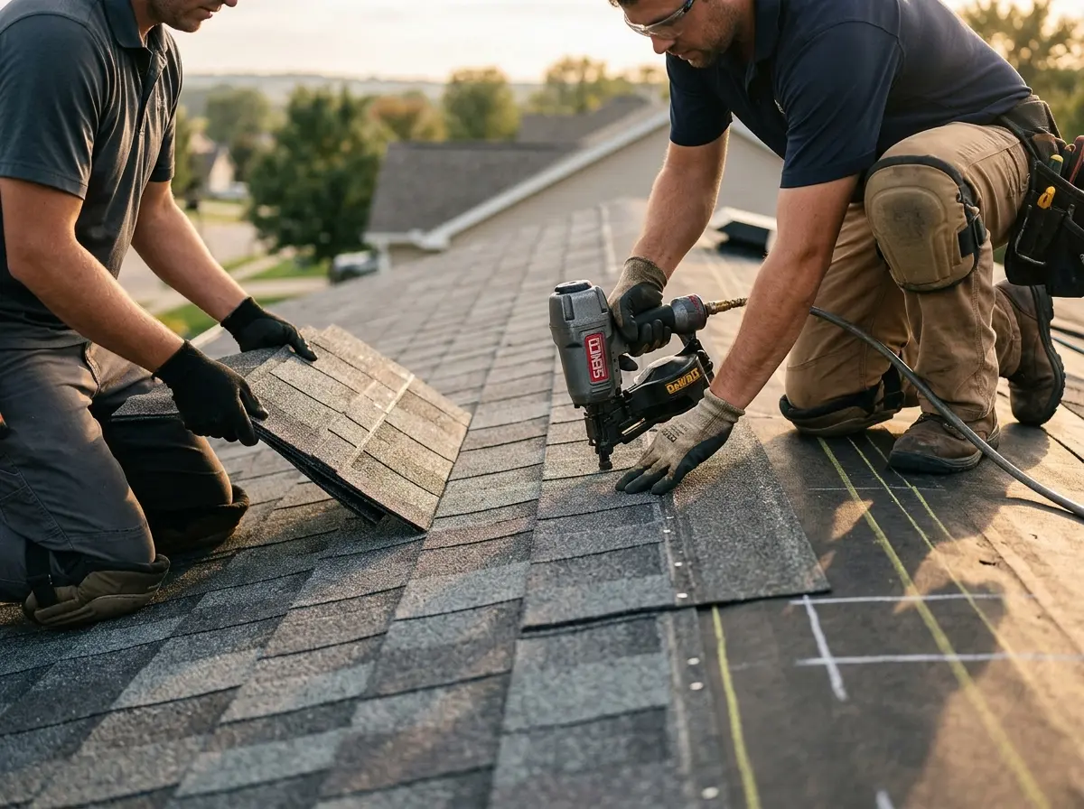 Professional roofer working on a residential roof in Bennettsville